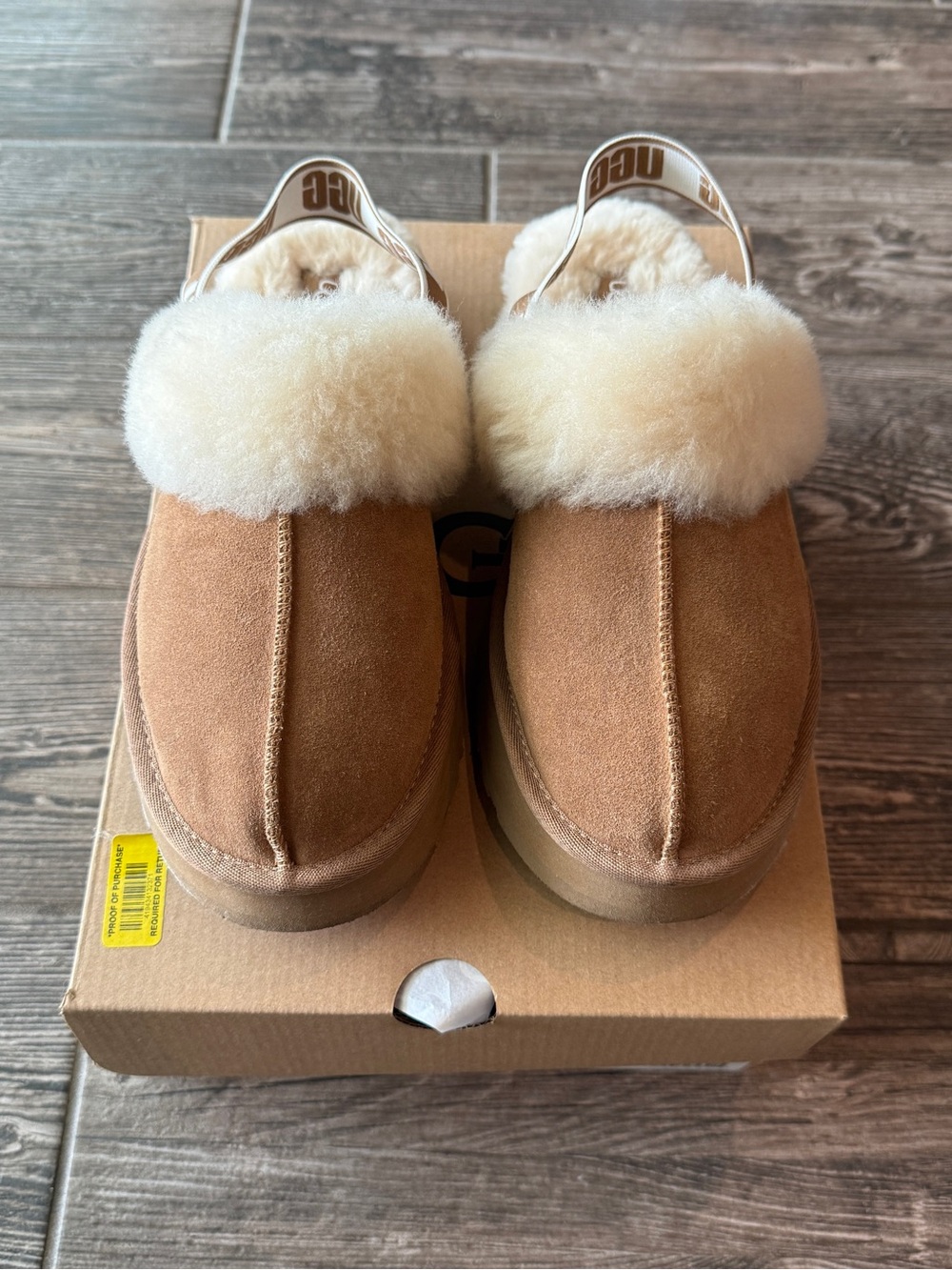 UGG  Funkette Chestnut Platform Sheepskin Slip-On Slippers